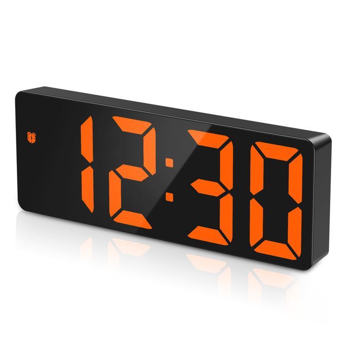 Réveil Numérique, Alarm Réveil LED avec Fonction Snooze, Luminosité réglable, ave mode jour de travail - Orange