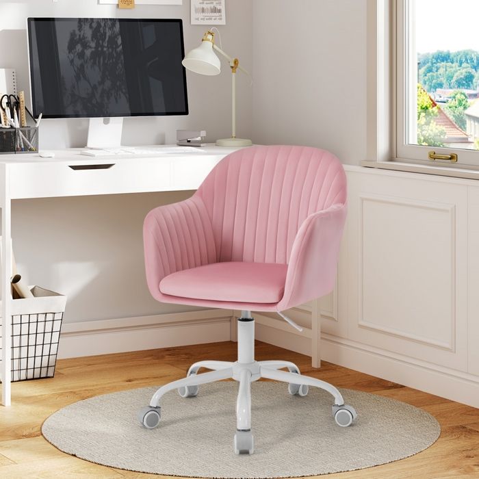 Chaise de bureau en velours rose - WOLTU - Fauteuil pivotant ergonomique - Accoudoirs intégrés - Siège Rembourré Chaise de bureau en velours rose - WOLTU - Fauteuil pivotant ergonomique - Accoudoirs intégrés - Siège Rembourré