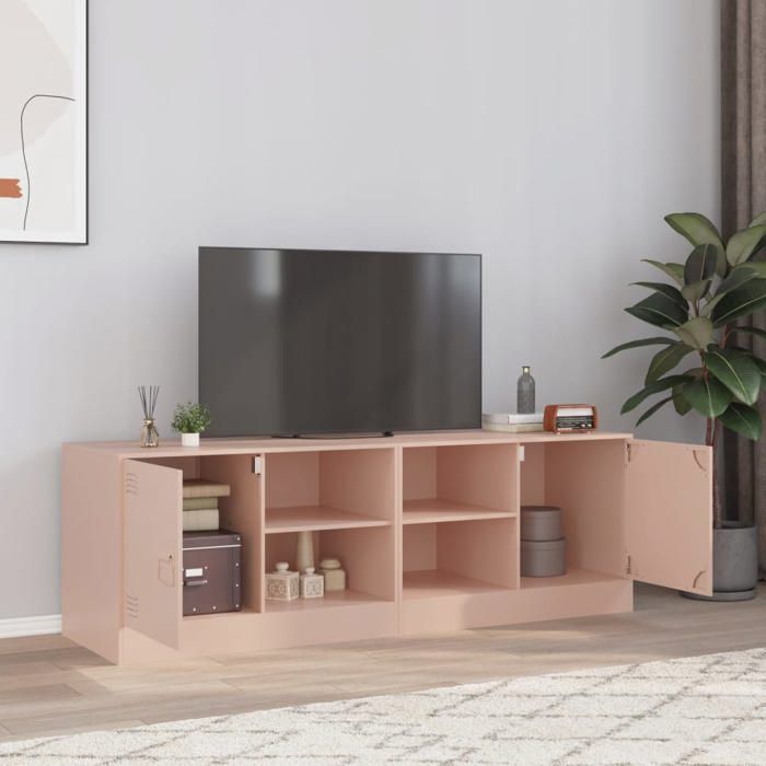 vidaXL Meubles TV 2 pcs rose 67x39x44 cm acier banc TV meuble télé meuble multimédia buffet TV meuble hifi centre de 841694
