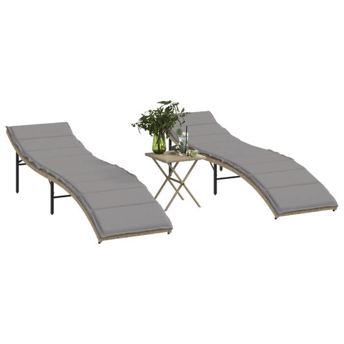 vidaXL Lot de 2 Chaises Longues avec Table Bain de Soleil Transat de Terrasse Siège de Jardin Patio Extérieur Beige 368255 vidaXL Lot de 2 Chaises Longues avec Table Bain de Soleil Transat de Terrasse Siège de Jardin Patio Extérieur Beige 368255