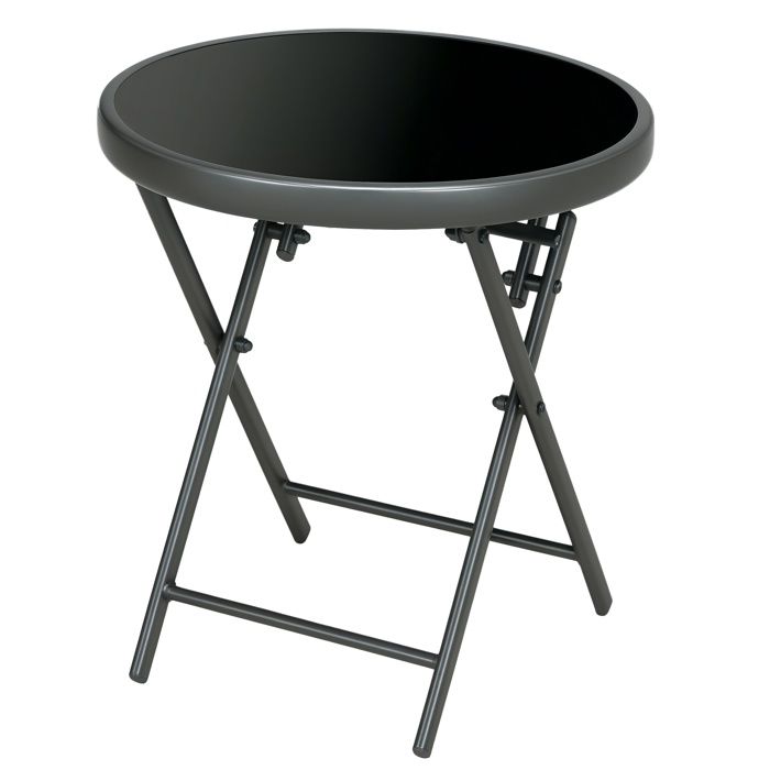 Table de jardin - Outsunny - pliante - plateau en verre trempé structure en acier - ronde de 45cm - pour patio balcon jardin - noir