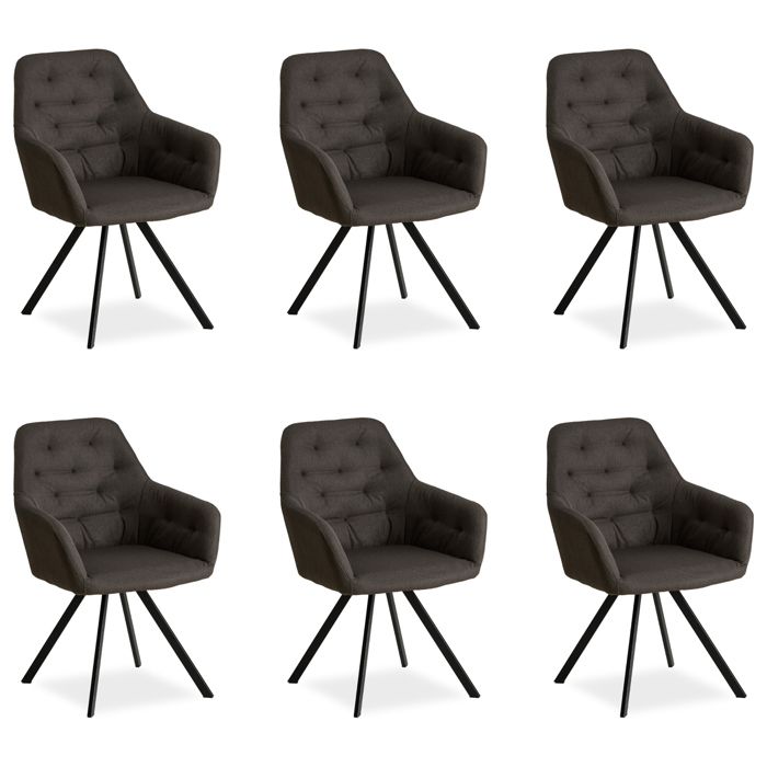 Lot de 6 chaises rembourrées en lin anthracite avec accoudoirs – Chaises de salle à manger modernes Lot de 6 chaises rembourrées en lin anthracite avec accoudoirs – Chaises de salle à manger modernes