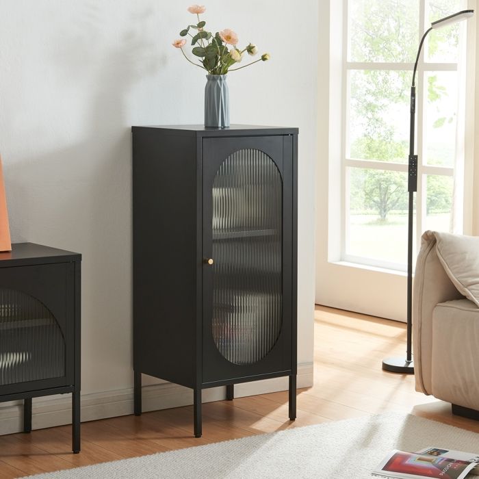 Armoire vitrée Karlskrona acier verre 102 x 43 x 40 cm noir mat