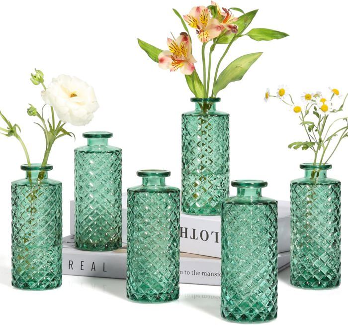 Lot De 12 Petits Vases En Verre Vintage ComSaf – Décoration De Table, Mariage, Maison, Style Gravé élégant