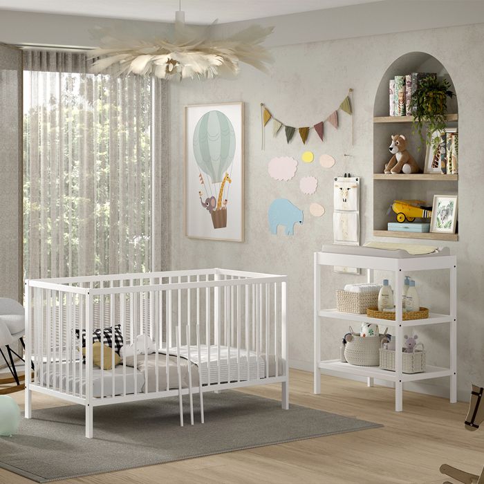 Lit évolutif - VIPACK - Meryl - 70x140 cm - Table à langer - Bois de hêtre blanc