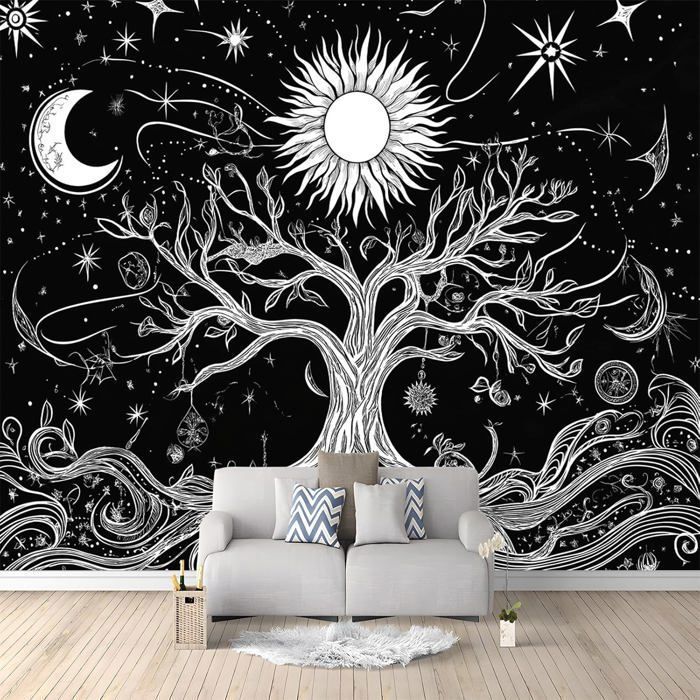 Papier Peint Mural 3D Arbre De Vie Lune Soleil Étoiles 400x280 cm ...