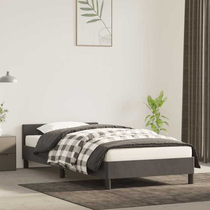JILI Structure de lit - sans matelas - Lit adulte/enfant - gris foncé 90x190 cm velours LL514