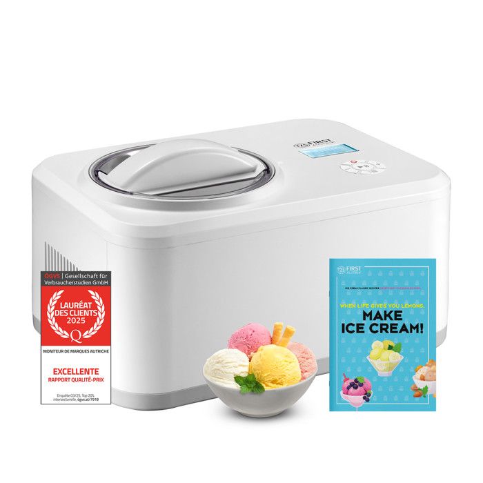 Machine à glace 15 L Compresseur Récipient amovible en acier inoxydable Livret de recettes Crème glacée et yaourt