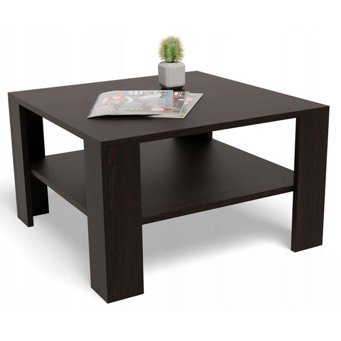 Table Basse $ Wengé - Table de salon avec étagère - 68x68x41 cm