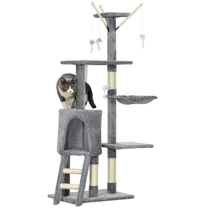 Meilleurs prix pour Arbre à chat - PawHut - hauteur 1342 cm - avec griffoirs plates-formes échelle hamac jouets suspendus - peluche - gris foncé