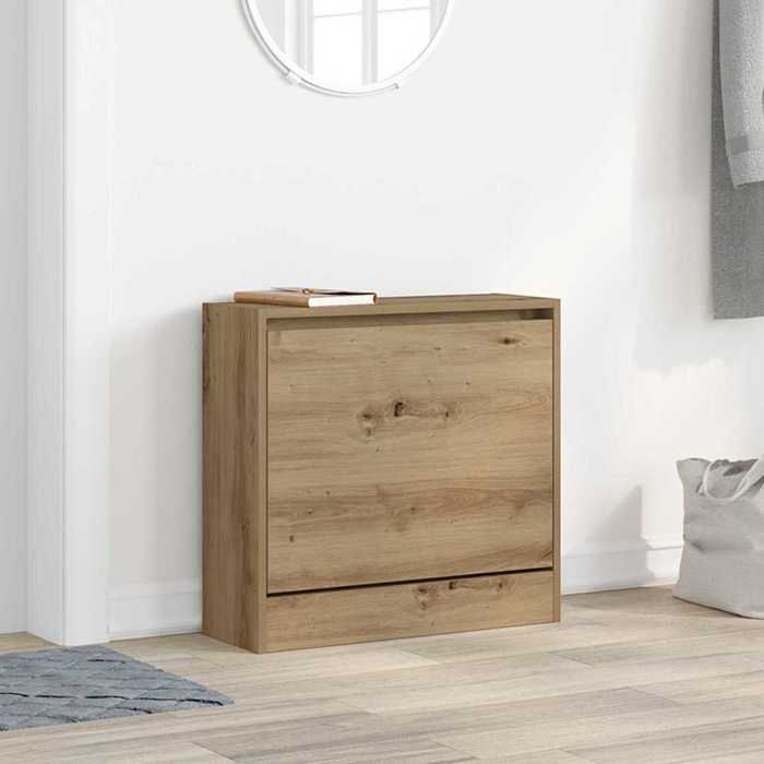 (ON SALE)Armoire à chaussures - Capacité 16 Paires avec porte - chêne artisanal - 60x21x57 cmpour Couloir/Vestiaire EU676468
