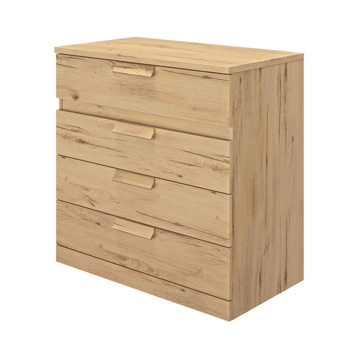 Commode 4 tiroirs en bois imitation chêne clair - CO5030 - Bois naturel - Fabriqué en France - Terre de Nuit