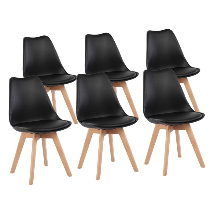 EGGREE Lot de 6 Chaises de Cuisine en Bois Rétro Rembourrée Chaise de Salle de Bureau avec Pieds en Bois de Hêtre Massif Noir EGGREE Lot de 6 Chaises de Cuisine en Bois Rétro Rembourrée Chaise de Salle de Bureau avec Pieds en Bois de Hêtre Massif Noir