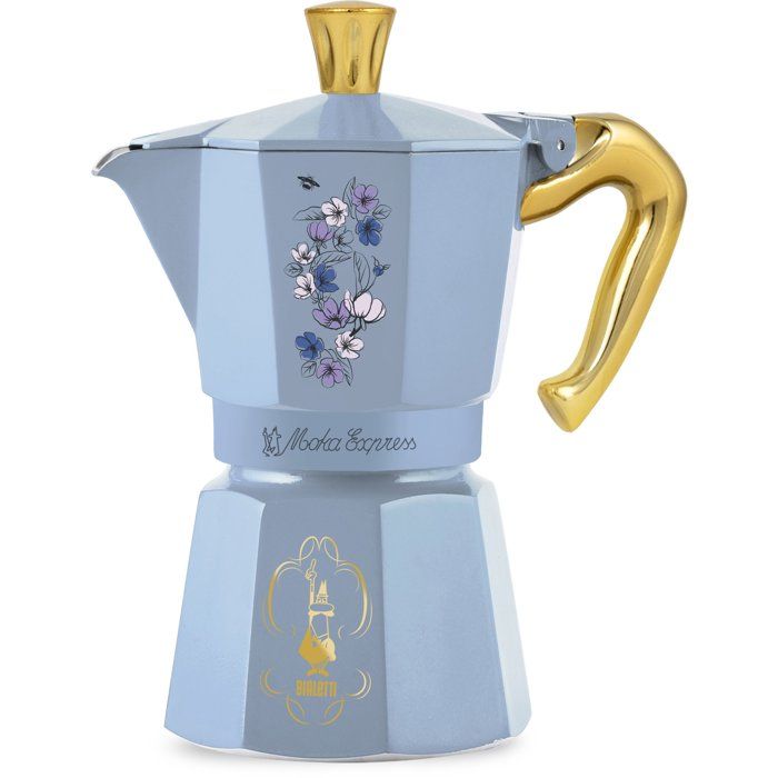 Cafetière italienne - BIALETTI - Moka express - Collection Birdgerton - 6 tasses - 250 ml - Bleu / Fleurs