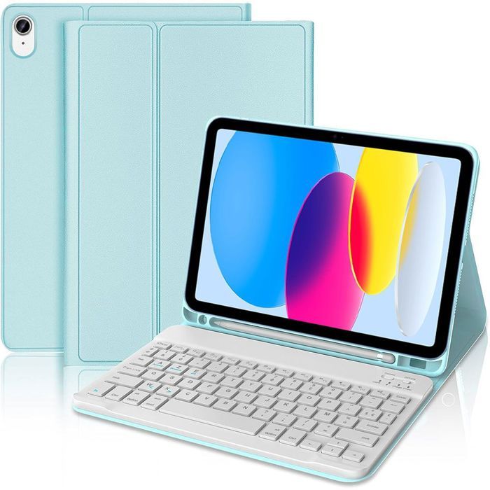 Coque Clavier - E.F.CONNECTION - iPad A16 (11) / iPad 10 2022 - Cuir Synthétique Bleu - Bluetooth AZERTY