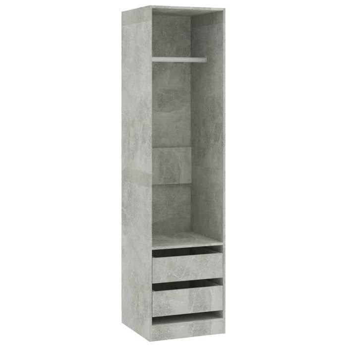 Gris Garde-robe CLARENCE Armoire penderie Pour chambre avec tiroirs Gris béton 50x50x200 cm Bois ingénierie LV1551