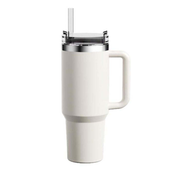 Bouteille deau isotherme blanche avec couvercle grande capacité 1200 ml avec paille en acier inoxydable mug de voyage.