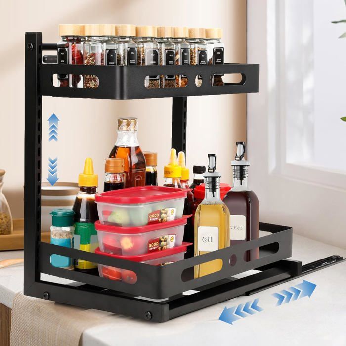 AIXPI Rangement sous Evier Cuisine à 2 Niveaux Lot de 2, Rangement D' organisateur de Douche pour Salle de Bain/Cuisine, Noir AIXPI Rangement sous Evier Cuisine à 2 Niveaux Lot de 2, Rangement D' organisateur de Douche pour Salle de Bain/Cuisine, Noir