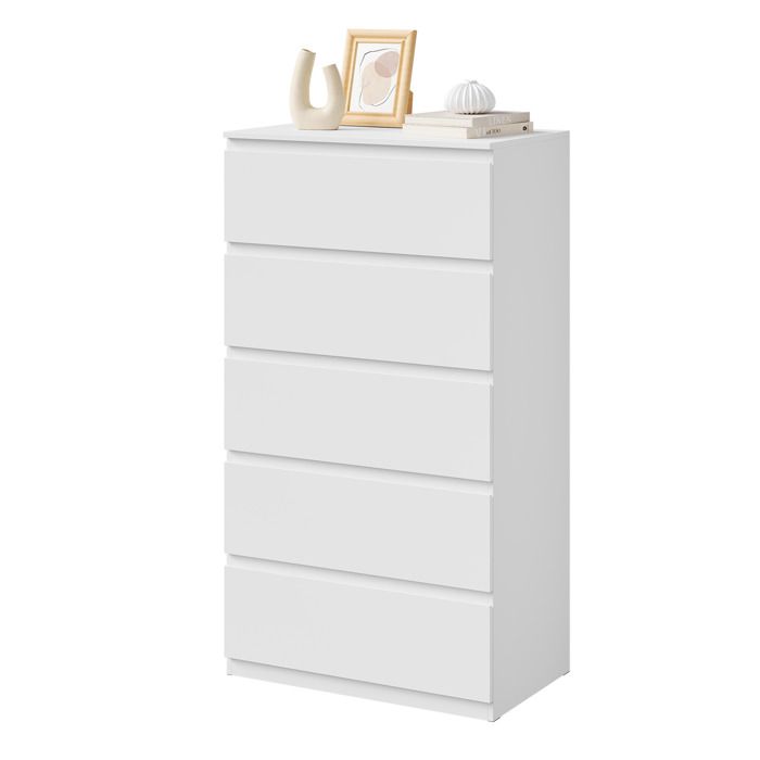 Commode WOLTU - 5 Tiroirs Rangement - Chiffonnier Blanc - en Bois d’Ingénierie - 60x37x110cm