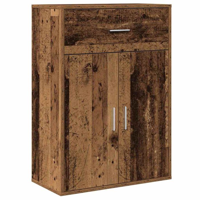 Buffet en bois dingénierie - vidaXL - 79x38x80 cm - Vieux bois - Style rustique - 1 tiroir - 2 étagères