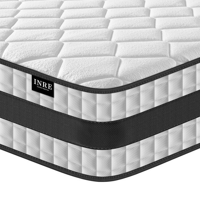 Matelas 160x200 cm INRE Épais 27cm Ressorts Ensachés + Mémoire de Forme Moyenne Ferme 7 Zones de Confort Respirant