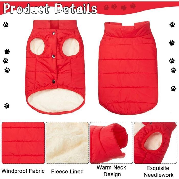 Veste pour chien doublée en polaire - MICH - Longueur du dos 40 cm - Tour de cou 43 cm - Lot de 2 - Rouge + Bleu