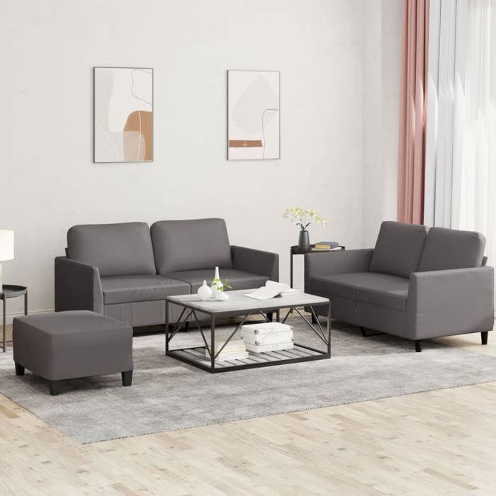 Ensemble de canapés en similicuir - vidaXL - 3 pièces - Gris - Similicuir - 140x77x80 cm - 160x77x80 cm
