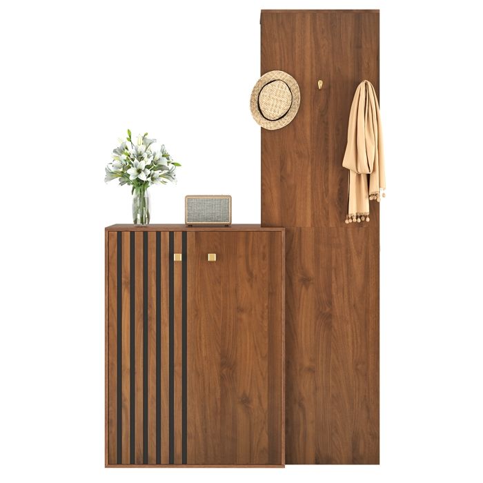 Armoire multifonctionnelle pour couloir - Noyer - MDF - 115x38.5x191.5 cm - 45.35 kg - Étagères réglables