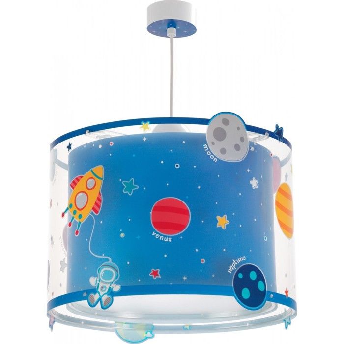Suspension luminaire pour enfant - DALBER - Planets - Bleu - Effet phosphorescent - Réglable en hauteur