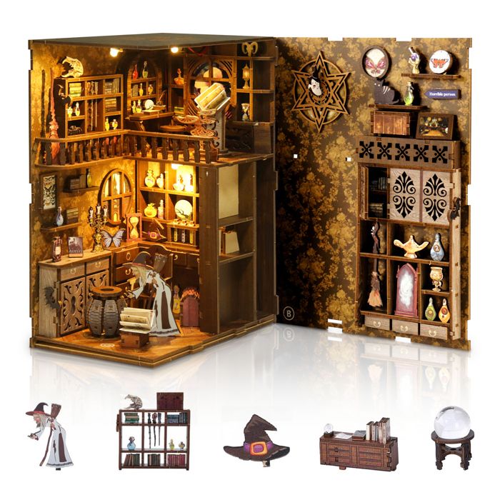Kit Book Nook DIY Maison Miniature avec Meubles et Lumières LED – Puzzle 3D à Assembler