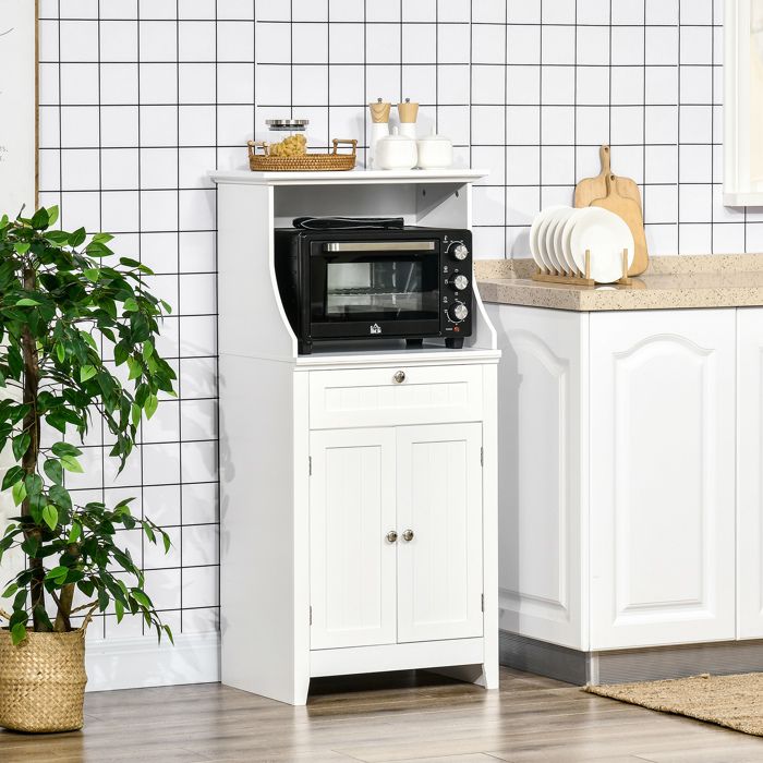 MOTHINESSTO1128-Meuble armoire micro-ondes pour cuisine avec 1 tiroir 2 Portes 60 x 40 x 1225 cm - MDF - Blanc