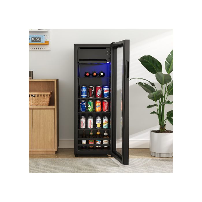 PEXCHO Frigo 128L Réfrigérateur à Boissons Silencieux avec Congélateur 8L Pose Libre 40cm Éclairage LED Bleu - Pexcho
