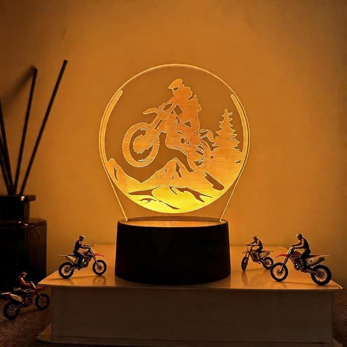 Lampe de Nuit 3D Illusion Moto Cross Lampe 7 couleurs pour Enfants Cadeau pour Fans de Motocross Décoration Cha LAMPE DECORATIVE