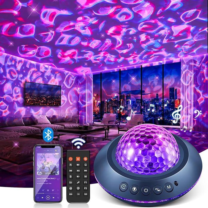 Projecteur ciel étoilé Lux Ocean Lampe : projecteur Galaxy avec 45 modes d éclairage 15 sons blancs haut-parleur Ovni
