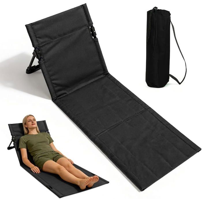 Chaise de sol pliable légère avec dossier coussin dassise et coussin de chaise longue chaise de plage pliable (noir)