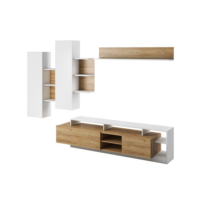 Meuble TV - 3XE LIVING - Modulaire - Chêne Grandson / Blanc - 260 x 40 x 171 5 cm - Push-to-Open