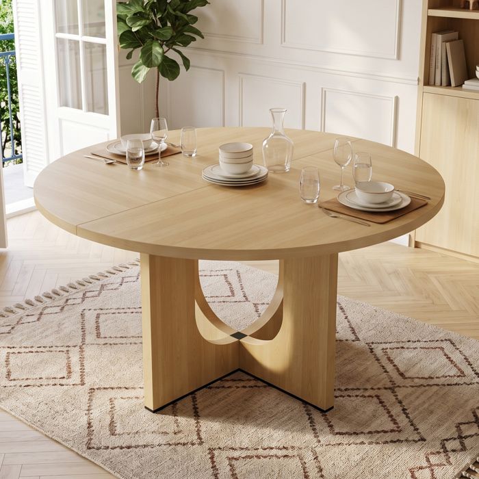 Table de salle à manger ronde120x120x75cmpouvant accueillir 4 à 6 personnesstyle scandinave minimalistefinition en bois de Chêne