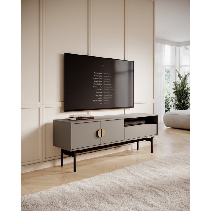 Meuble TV avec 1 tiroir et 1 niche - STOON II - 154 cm - gris pierre