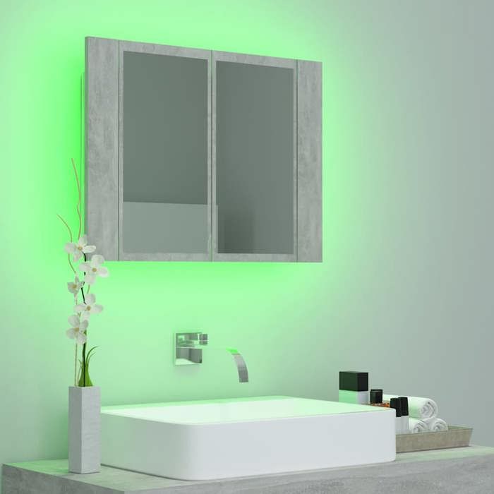 Armoire de salle de bain à miroir à LED Gris béton 60x12x45 cm_2 ans garantie_63161