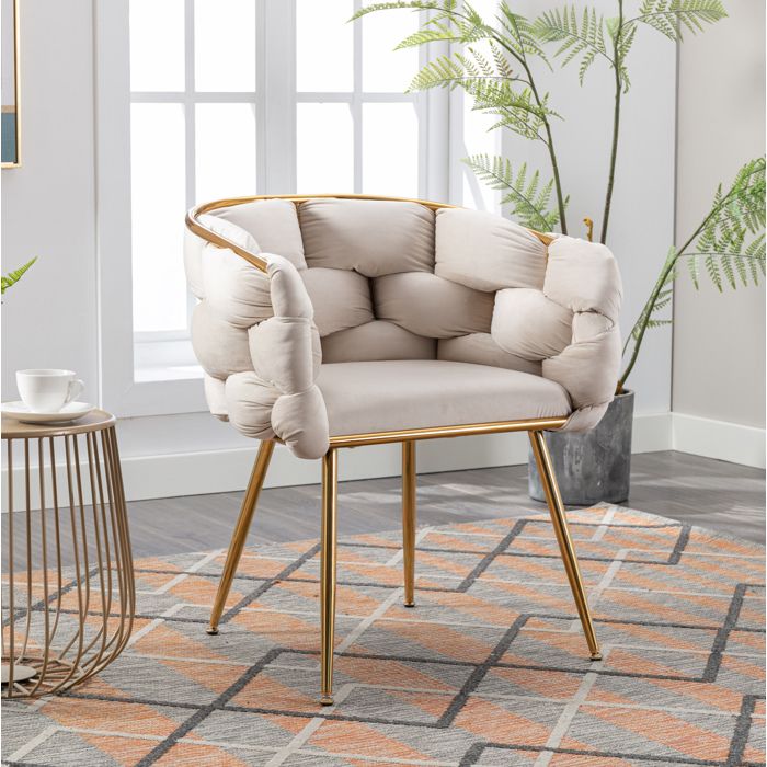 Fauteuil DAppoint En Velours Beige Chaise De Coiffeuse Moderne FloraGrace Pour Salon Et Chambre Facile A Assembler 58x59x75cm