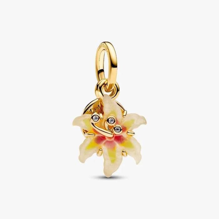 Dangle charm - PANDORA - Disney Tangled Sundrop Flower - Doré - Centre phosphorescent - Message gravé