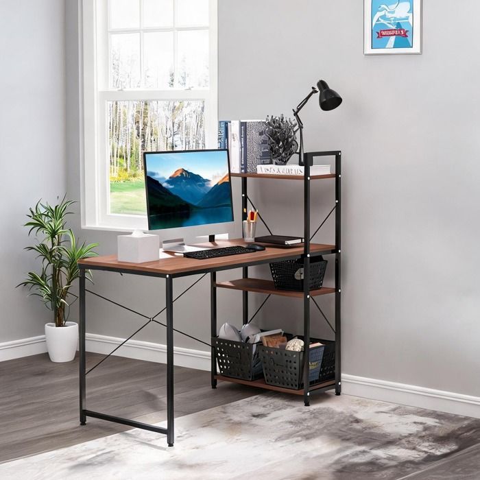 Bureau dangle design industriel 120 cm panneaux de particules aspect noyer et noir