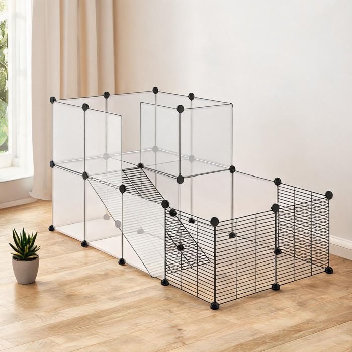 Enclos modulable en résine PP et fil d’acier pour petits animaux – 27 panneaux à assembler sans outils – Dimensions 140 x 70 x 70 cm