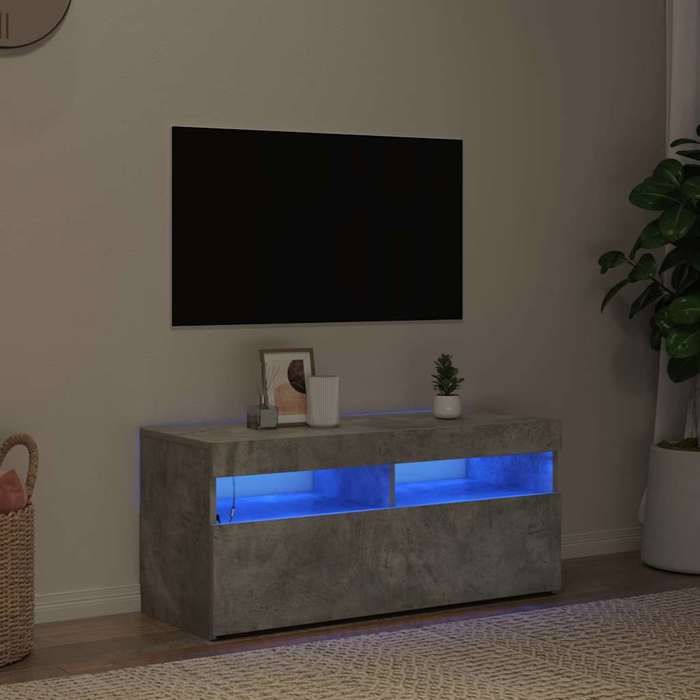 Meuble TV avec lumières LED gris béton 90x35x40 cm - Cadre durable - design élégant(15957)