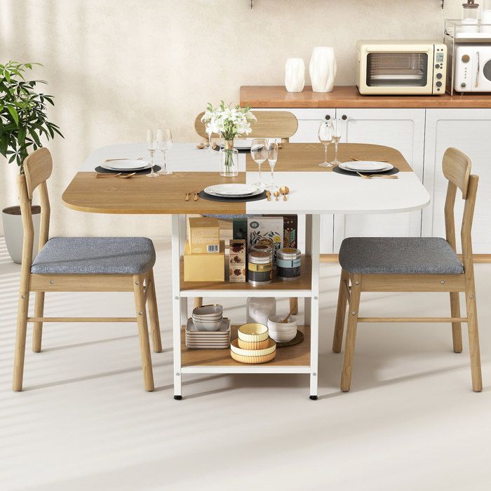 Table de cuisine carrée avec étagère 2 niveaux plateau multicolore et pieds réglables pour salle à manger