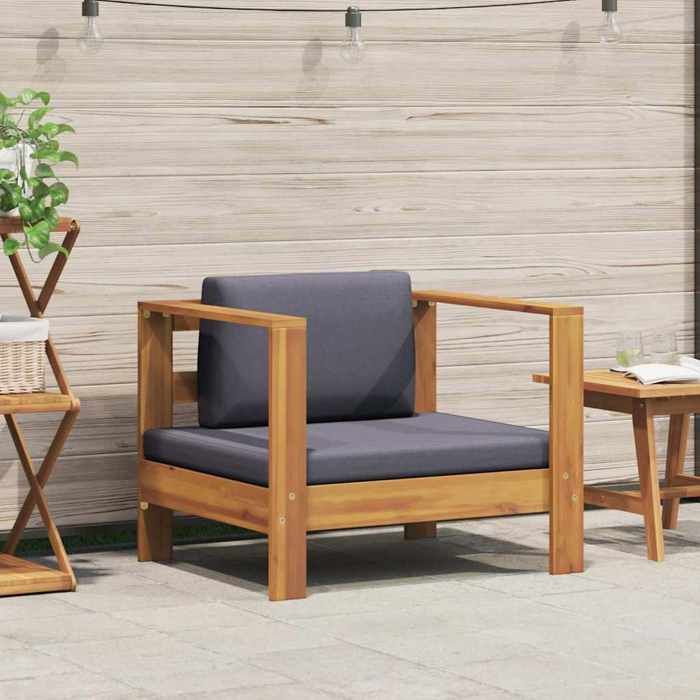 Gris Chaise de jardin avec coussin Gris foncé Bois dacacia solide - Siège de balcon LV66636