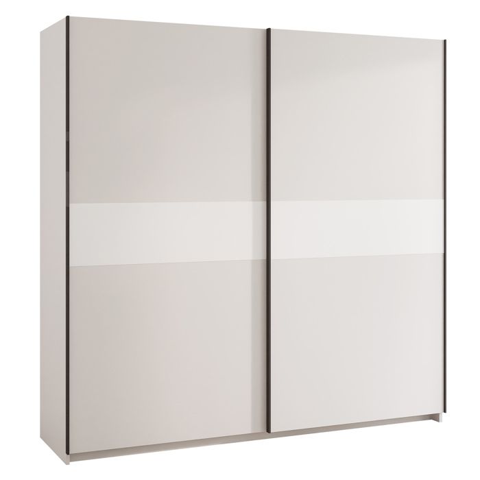 Armoire RENO 200 cm - porte coulissante - avec étagères et tringle à vêtements - Cachemire / Blanc mat