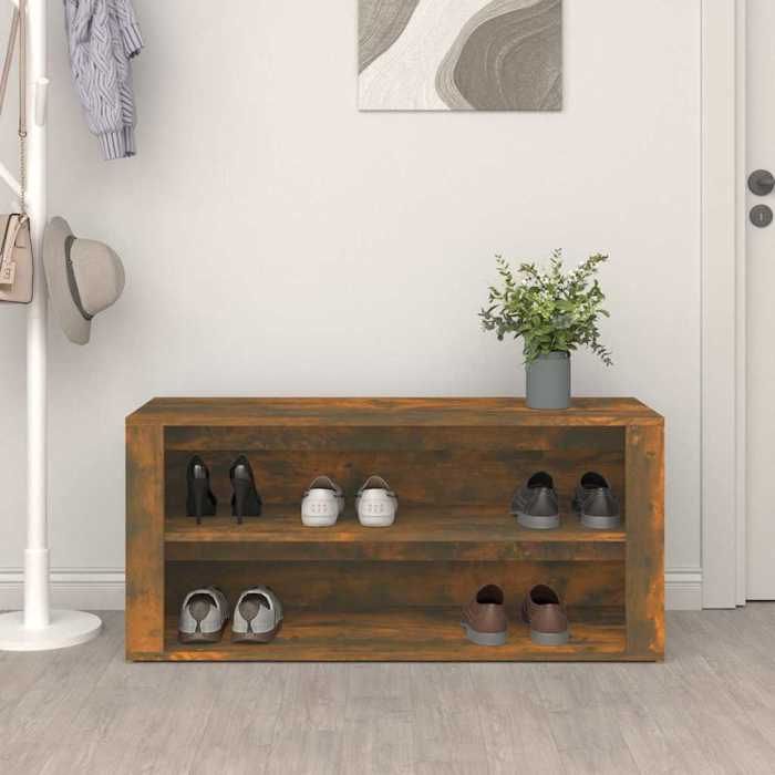 Casier à chaussures - Peu encombrant - Étagère à chaussures - Chêne fumé - 100x35x45 cm - Bois dingénierie - Assemblage requis（9841