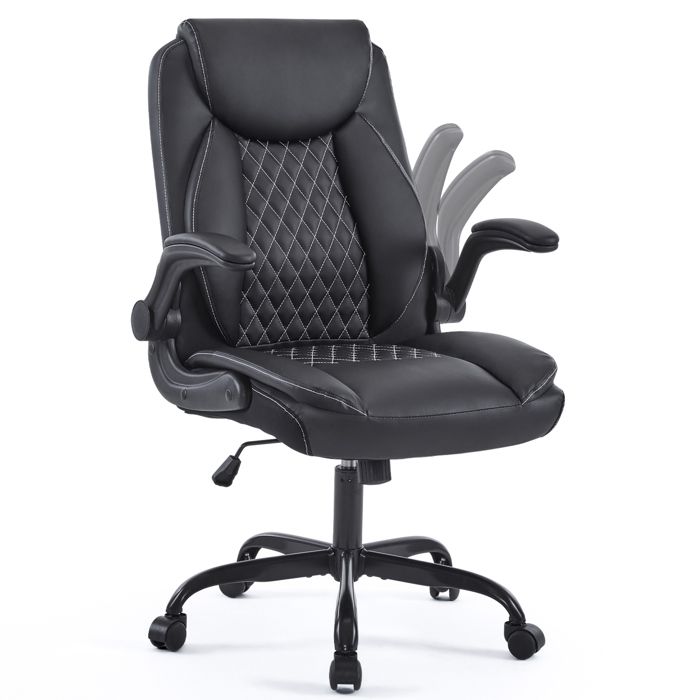 Chaise de bureau ergonomique noire avec accoudoirs relevables siège pivotant à roulettes hauteur réglable support lombaire