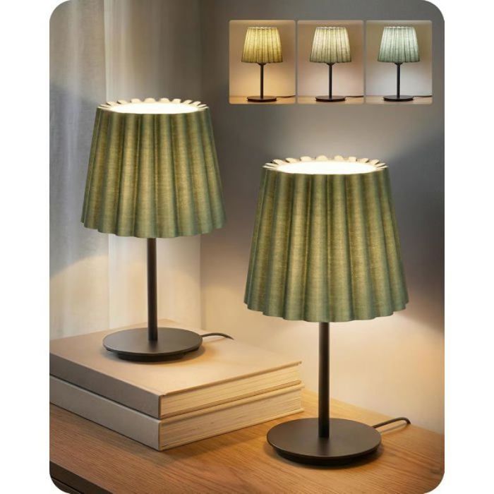 Lampe de chevet lot de 2 vert et noir - 3 températures de couleur ampoule LED E27 fonction mémoire -